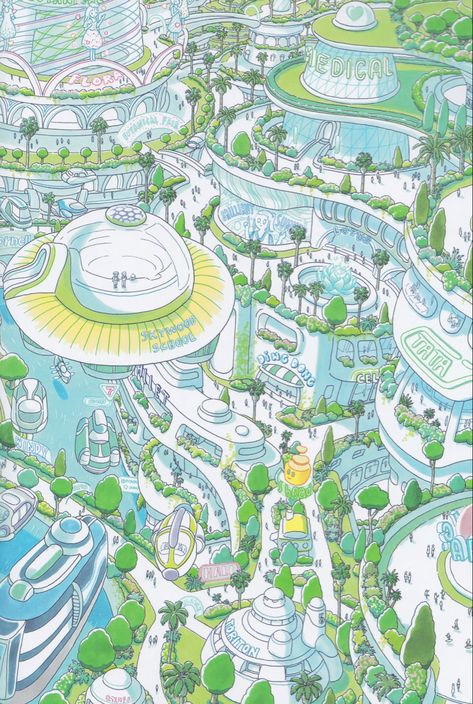 Solar Punk, Eco City, Parc D'attraction, City Illustration, Green City, Fantasy City, Futuristic City, Future City, Wow Art