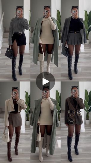 607K views · 752 shares | Styling my new boots from @misslolaofficial @misslola - Which look is your favorite, and which boot color is your favorite? #misslola #lolababe #MLPartner Discount Code: TALIA for $$$ off 🫶🏽 fall fashion, fall looks, fall styles, boots, knee high boots, chic looks, mini skirts, sweaters, sweater dress, coats, jackets, denim skirt, neutral looks, tights, autumn style, skorts, fall outfit inspo, outfit inspiration | Talia | CONTENT CREATOR | Katie · Agora hills Upscale Winter Outfit, Black Knee High Boots Outfit, Dress With Knee High Boots, Winter Mini Skirts, Knee High Boots Outfit, Dress Coats, Races Outfit, Boots Knee High, Jackets Denim