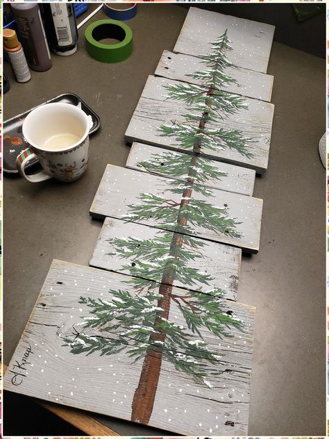 Christmas Porch Decor - Running Out of Time? Stop searching and buy it from here - Visit NOW!! Painting On Pallet Wood, Snow Painting, Pine Tree Painting, Farmhouse Grey, Christmas Rustic, Tree Winter, Farmhouse Christmas Tree, Wood Farmhouse, Country Christmas Decorations