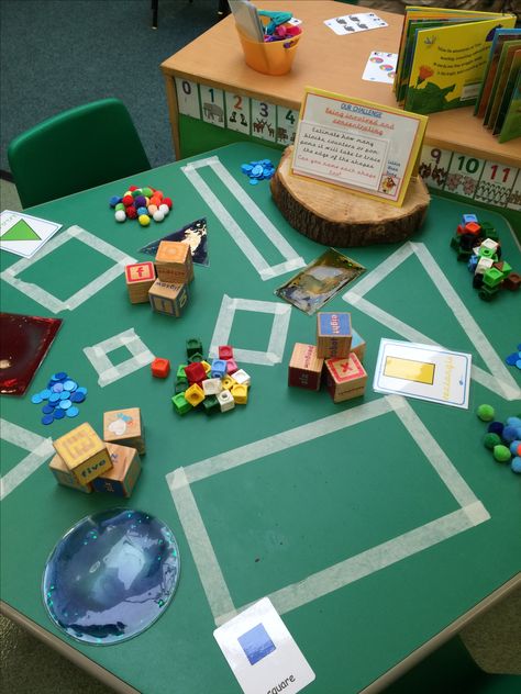 Shapes and estimation Maths Provision Eyfs, Estimation Activities For Kindergarten, Shape Space And Measure Eyfs Activities, Estimation Kindergarten, Continuous Provision Construction Area, Shape Continuous Provision, Estimation Activities, Reception Maths, Maths Eyfs