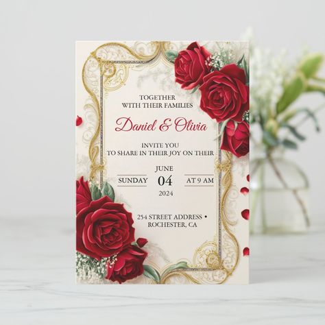 Wedding invitations Elegant with red flowers Forest Theme Invitations, Red Rose Wedding Invitations, Rose Invitations, Wedding Invitations Elegant, Quince Invitations, Forest Theme, Shop Wedding, Elegant Invitations, Elegant Wedding Invitations