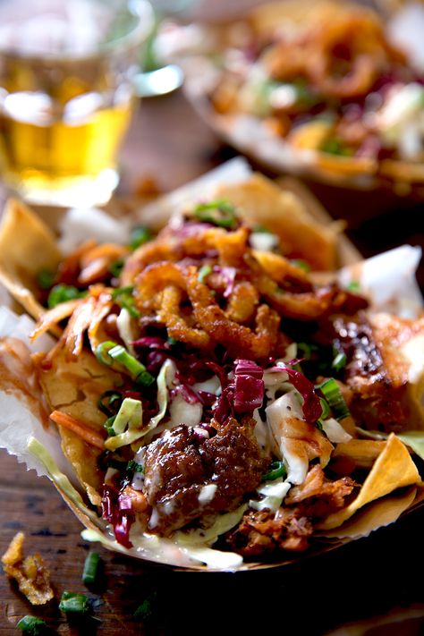 Savory Archives | Bakers Royale Onion Ring Nachos, Dinner With Tortilla Chips, Bbq Nachos Recipe, Nacho Bowl, Dill Pesto, Best Nacho Recipe, Bbq Nachos, Pepperjack Cheese, Hot Smoked Salmon