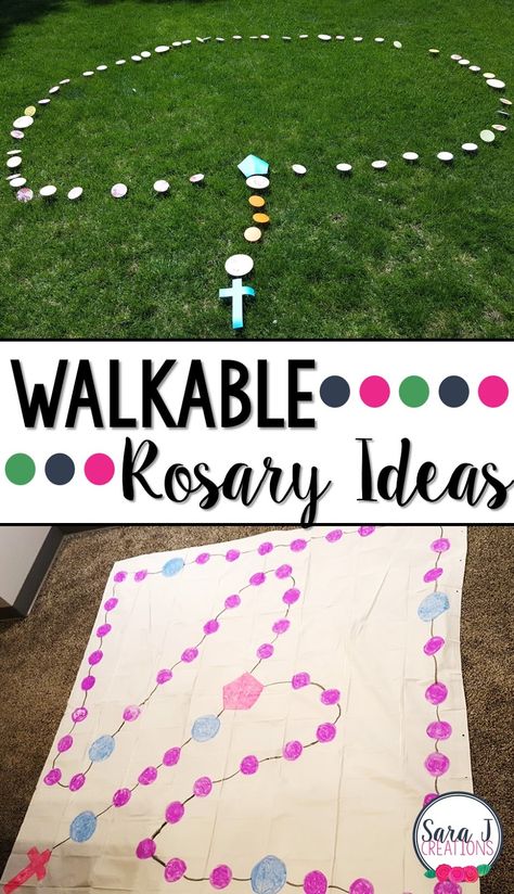 Help children learn to pray the Rosary in a fun and engaging way.   Walkable rosaries are a great way to get students up and moving whether inside or outside. Rosary Lessons For Kids, Catholic Sunday School Activities, Rosary Activities For Kids, Catholic Schools Week Activities, Ccd Activities, Learn To Pray, Catholic Kids Activities, Catholic Schools Week, Pray The Rosary