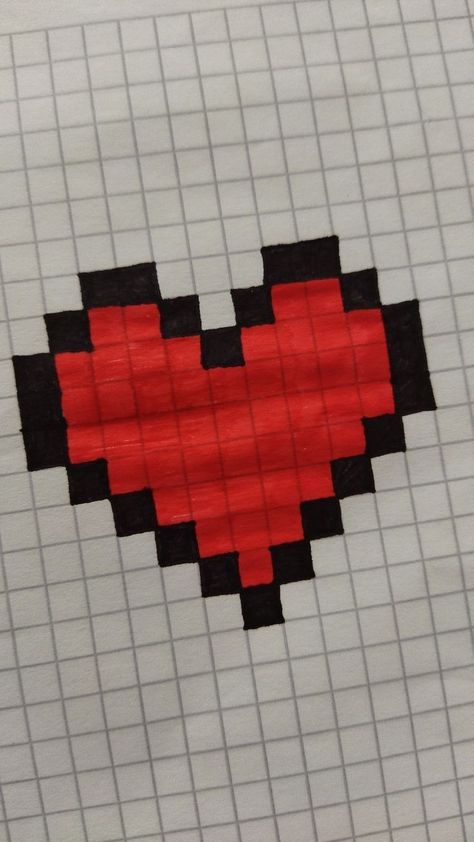 Pixel Art Coeur, Pixlr Art, Minecraft Heart, Square Drawing, Card For Birthday, Minecraft Drawings, Idea For Birthday, Easy Pixel Art, Pixel Art Templates