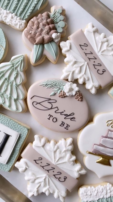 Jess Bakes | custom cookies (@jessbakesforfun) • Instagram photos and videos Snow In Love Cookies, Winter Bridal Shower Cookies, Christmas Bridal Shower Cookies, Christmas Engagement Cookies, Winter Wedding Cookies Decorated, Winter Wedding Cookies, Christmas Wedding Cookies, Christmas Bridal Shower Ideas, Winter Bridal Shower Ideas