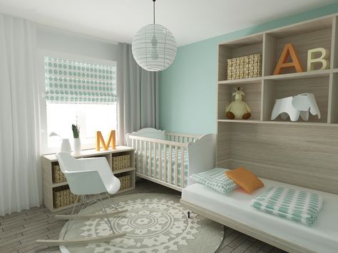 nursery-with-day-bed Contemporary Kids Bedroom, Nursery Design Neutral, Gender Neutral Baby Nursery, Babies Room, Baby Nursery Neutral, Cute Dorm Rooms, Green Nursery, Nursery Colors, Gender Neutral Nursery