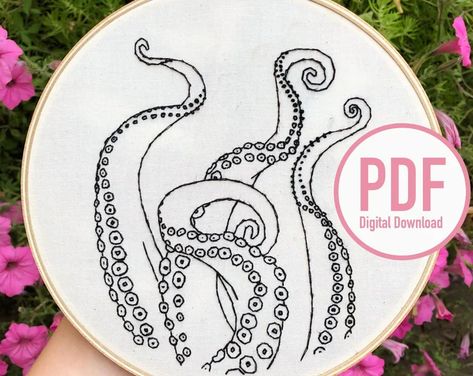 Octopus Pattern, Face Mas, Hand Embroidery Patterns Free, Embroidery Leaf, Octopus Tentacles, Embroidery Shirt, Embroidery Hand, Hand Embroidery Kit, Flowers Embroidery