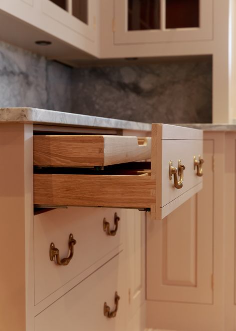 Double Drawer Kitchen, Kitchen Double Drawer, English Cabinets, Bespoke Cabinetry, Plain English, Double Layer Kitchen Drawer, Plain English Kitchen Cabinets, Plain English Cabinets, Kitchen Internal Drawers