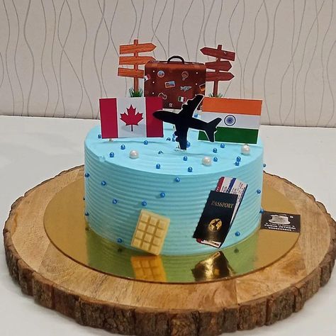 Happy Journey Cake, Journey Cake, Canada Cake, Bon Voyage Cake, Farewell Party Decorations, Happy Journey, Fake Boyfriend, Travel Cake, Farewell Party