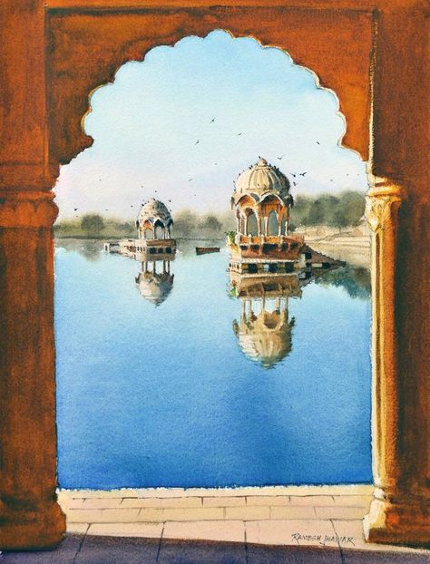 View In My Room Rajasthani Watercolor Painting, Painting Ideas Indian Art, Rajasthan Landscape, Small Landscape Paintings, Rajasthan Jaisalmer, Rajasthan Painting, Guache Art, Painting Indian Art, Indian Landscape