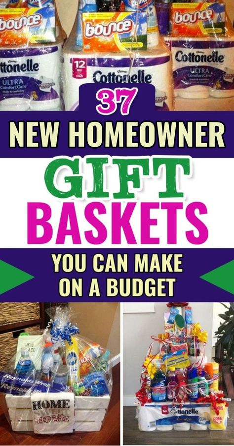 37 New Homeowner Gift Baskets To Make As a Housewarming Gift For a New Home, First Home or New Apartment. Cute and easy DIY new home basket housewarming gifts to make on a budget for your favorite new homeowner or new neighbor. Gift Baskets For Friends, Baskets For Friends, Gift Baskets Ideas, Housewarming Basket, Get Well Baskets, Unique Sympathy Gifts, Sympathy Gift Baskets, Homemade Gift Baskets, Care Basket