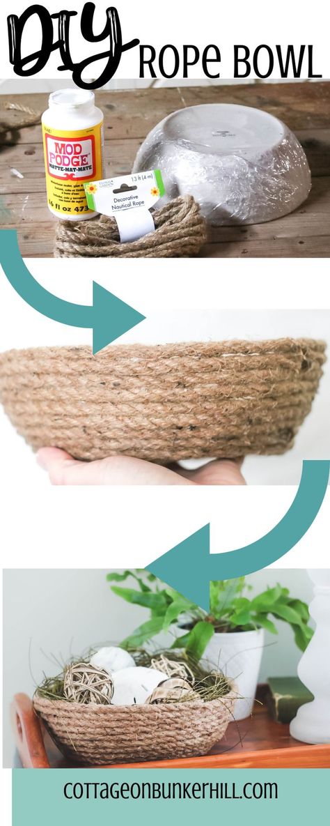 Diy Rope Bowl, Twine Crafts Diy, Decor Types, Diy Farmhouse Ideas, Twine Diy, Twine Crafts, Making Baskets, Diy Rope Basket, Rope Projects