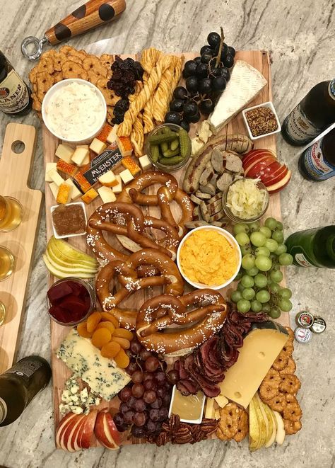 Octoberfest Snack Board | The BakerMama Germanfest Oktoberfest Party, Charcuterie Board For Beer Tasting, Snacks For Beer Tasting Party, German Grazing Board, Oktoberfest Grazing Board, German Party Food Appetizers, Beer Cheese Board, Beer Snacks Ideas Parties Food, German Cheese Board