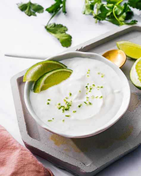 Lime Crema Recipe, Crema Recipe, Bowl Meals, Chipotle Crema, A Couple Cooks, Lime Powder, Lime Crema, Mexican Crema, Vegan Burrito