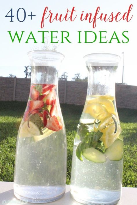 40+ Fruit Infused Water Ideas- perfect for the spring and summer months. Plus great health benefits! Infused Water Ideas, Infuser Recipes, Cucumber Juice Benefits, Potato Soup Crock Pot Easy, Water Ideas, Fruit Infused Water Recipes, Flavored Water Recipes, Alcoholic Punch, Lemon Diet