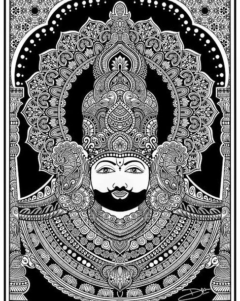 Khatu Shyam Ji Mandala Art, Mandala Art Of Gods, Hardest Mandala Art, Khatu Shyam Drawing Sketch, Khatu Shyam Mandala Art, Khatu Shyam Sketch, God Mandala Art, Indian Mandala Art, Mandala Art Unique Designs