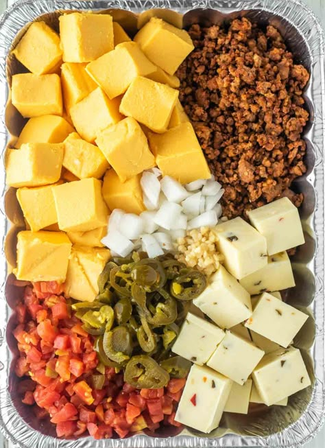 With this smoked queso, you just throw all of the ingredients in a pan and let your smoker do the work. #smokedqueso #queso | chiselandfork.com Smoked Queso, Smoked Jalapeno, Smoked Chicken Wings, Queso Recipe, Jalapeno Recipes, Queso Dip, Smoked Cooking, Potluck Dishes, Smoker Recipes