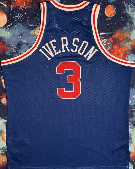 Playboi Carti wearing vintage Allen Iverson Philadelphia 76ers 50th anniversary (1996-97) jersey produced by Mitchell & Ness. Iverson Jersey, Allen Iverson, Philadelphia 76ers, Mitchell & Ness, 50th Anniversary