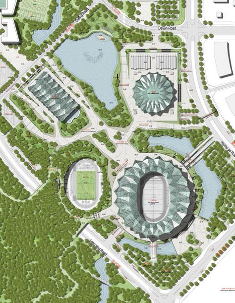 gmp architekten: universiade sports center Stadium Architecture, Sports Centre, Stadium Design, Sport Park, Sports Center, Sport Hall, Site Plans, Landscape Plan, Sports Complex