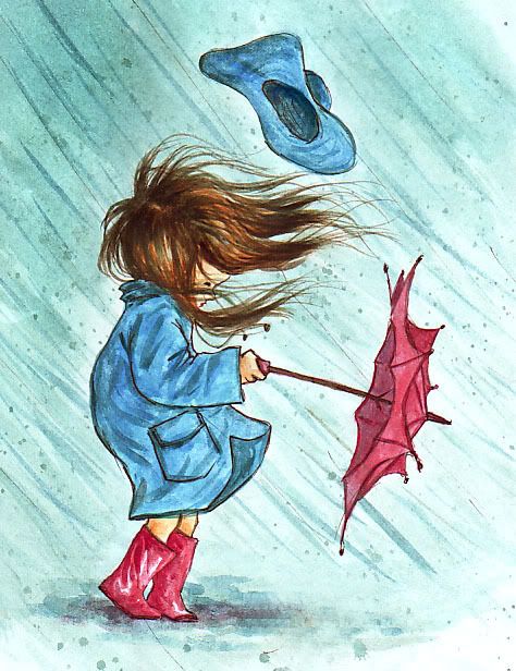 Blowin' In The Wind, Rain Art, Umbrella Art, Red Umbrella, Art Et Illustration, Windy Day, In The Rain, Cute Illustration, Rainy Days