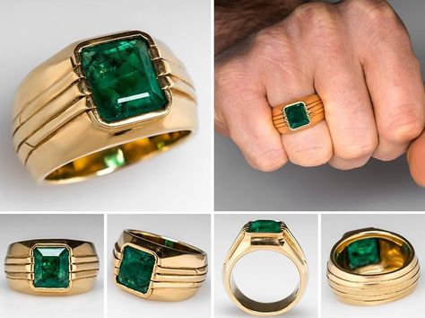 Mens Gold Ring Vintage, Gents Gold Ring, Latest Gold Ring Designs, Mens Ring Designs, Gents Ring, Natural Emerald Rings, Mens Gemstone Rings, Emerald Wedding Rings, Ring Man