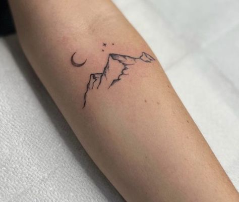 #tattoo White Mountain Tattoo, Mountain And Space Tattoo, Climb The Mountain Tattoo, Canadian Rockies Tattoo, Mountain And Stars Tattoo Acotar, Mountain Tattoo Above Knee, Lake Tahoe Tattoo Ideas, Washington Mountain Tattoo, Small Nature Tattoos For Women