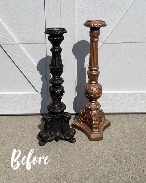 Candle Stick Stand, Tall Candle Stick Decor Ideas, How To Paint Candlesticks, Painting Candle Sticks, Candle Sticks On Mantle, Painting Candlesticks, Decorating With Candlesticks, Tall Candle Holders Decor, Chalk Painted Candlesticks