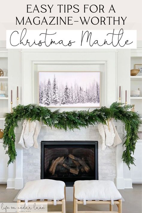 Transform your home this holiday season with chic Fireplace Mantle Decor Garland that adds a touch of festivity to your space. Explore ideas for Garland And Stockings On Fireplace to create a warm and inviting atmosphere. Get inspired by Over The Mantle Christmas Decor that perfectly blends tradition with style. Mantlepiece Decor Christmas, Stockings On Fireplace, Christmas Mantle Decor Ideas, Mantle Christmas Decor Ideas, Garland On Mantle, Mantle Christmas Decor, Chic Fireplace, Garland Fireplace, Christmas Mantles