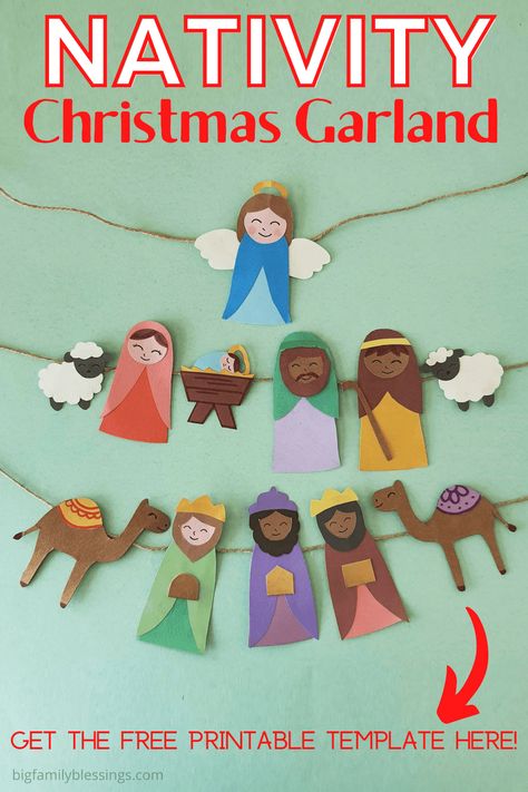 Mini Nativity Scene Diy, Biblical Christmas Crafts For Kids, Homemade Nativity Sets, Diy Christian Christmas Decorations, Manger Crafts For Kids, Simple Diy Christmas Decor, Nativity Ornaments Diy, Christmas Garland Craft, Paper Nativity Scene