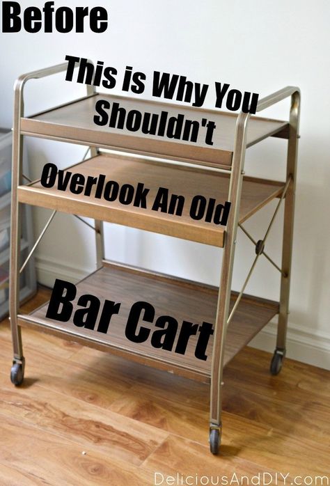 Vintage Bar Cart Makeover, Alcohol Cart Ideas, Bar Makeover Ideas, Diy Bar Cart Repurposed, Bar Carts Ideas, Painted Bar Cart, Tea Cart Makeover, Antique Bar Cart, Bar Cart Makeover