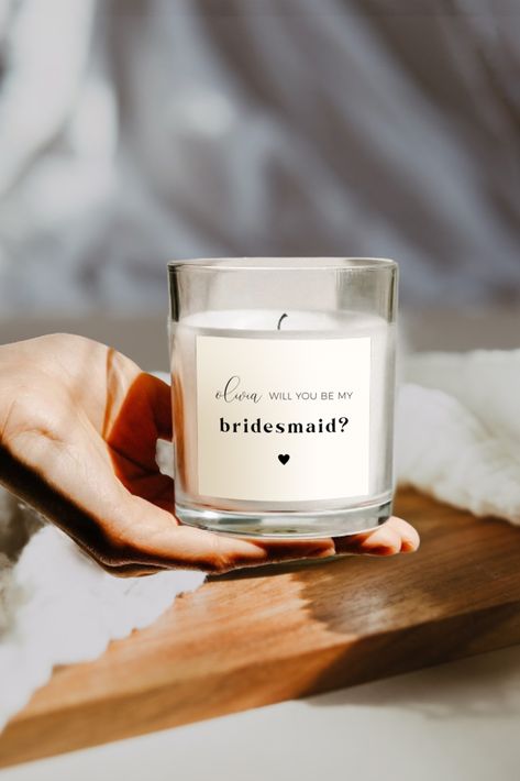 Elevate your bridesmaid proposal with this Bridesmaid Proposal Candle Label Template! Candle label templates allow you to create personalized, one-of-a-kind candles that your potential bridesmaids will cherish. The clean, minimal boho design adds a modern touch to your gift, while maintaining its heartfelt sentiment. | Edit and change the font, font color and background color! Purchase, Edit and Print within Minutes. Try our free Demo! Bridesmaid Proposal Candle, Label Candle, Bridesmaid Proposal Diy, Proposal Candles, Bridesmaid Candle, Candle Label Template, Minimal Boho, Candle Label, Bridesmaid Proposal Cards