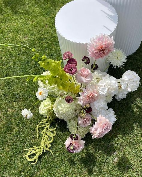 Reception Wedding Flowers, Spring Garden Wedding Bridesmaids, Pink And Green Garden Wedding, Head Table Flowers Wedding, Simple Florals Wedding, Pink And White Wedding Florals, Flower Pedestals Wedding, Flowers On Plinths, Pink And Green Wedding Flowers