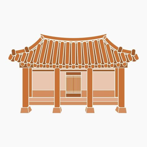 Korean Traditional House, Korean House, Building Vector, Monochrome Style, House Illustration, Monochrome Fashion, House Building, Korean Traditional, Front View