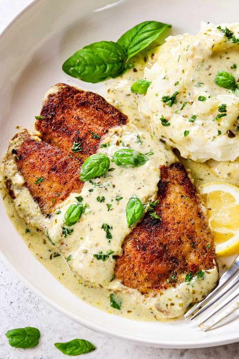 Pan Fried Tilapia In Pesto Cream Sauce - Carlsbad Cravings Pan Fry Tilapia, Tilapia And Pasta Recipes, Tilapia Pasta, Tilapia Sauce, Fish With Cream Sauce, Pesto Tilapia, Fried Tilapia Recipes, Seafood Night, Tilapia Dinner