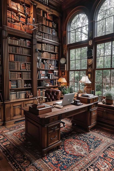 Loft Office Design, Chic Office Decor, Home Library Rooms, Minimalist Home Office, Dream Library, Library Room, Home Library Design, Chicken House, Library Design