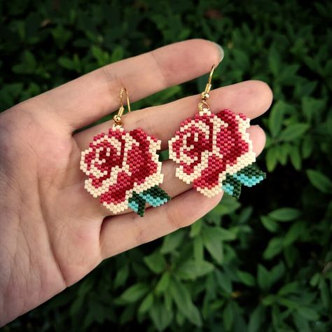 Smarter Shopping, Better Living! Aliexpress.com Rose Beaded Earrings, Beaded Rose Earrings, Miyuki Bead, Rose Jewellery, Miyuki Beads Pattern, Beaded Jewlery, Brick Stitch Earrings, Flower Earring, Rose Jewelry