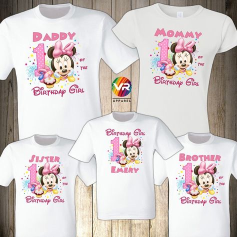 Baby Birthday Shirts, Disney Birthday Shirt, Family Birthday Shirts, Minnie Mouse Shirts, Baby Minnie, Minnie Party, Baby Minnie Mouse, Minnie Mouse Birthday Party, Minnie Mouse Girl