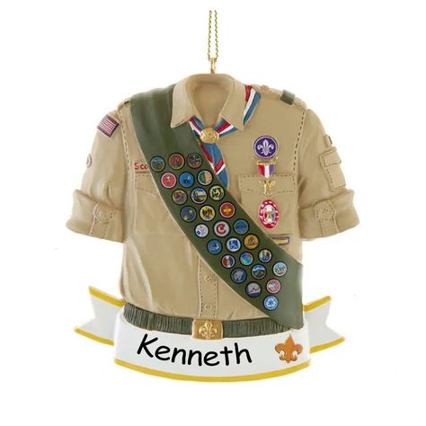 PRICES MAY VARY. Personalize this Eagle Scout Shirt Ornament to show your appreciation to your Boy Scouts Leader, congratulate a member or commemorate an achievement! Beautifully detailed with painted details of patches, pockets, badges and more! Personalization will be handwritten and sure to be a keepsake for years. Ornament measures approximately 3.5 inches and includes attached loop for hanging. Note: Items that are customized specifically for the customer (such as monograms, names, embroide Eagle Scout Display Table, Eagle Project Ideas, Eagle Scout Cake, Soar Like An Eagle, Boy Scout Shirt, Court Of Honor Ideas, Boy Scouts Eagle, Eagle Ceremony, Eagle Photo