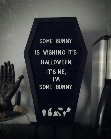 I’ll always be some bunny that wants it to be Halloween Letterboard: @nomnu.dark 🏷️ #halloween #halloweeniscoming🎃 #easterween Coffin Board Quotes, Coffin Letter Board Ideas, Coffin Letterboard, Coffin Board, Halloween Letterboard, Letterboard Sayings, Letter Board Ideas, Spooky Letters, Dark Halloween