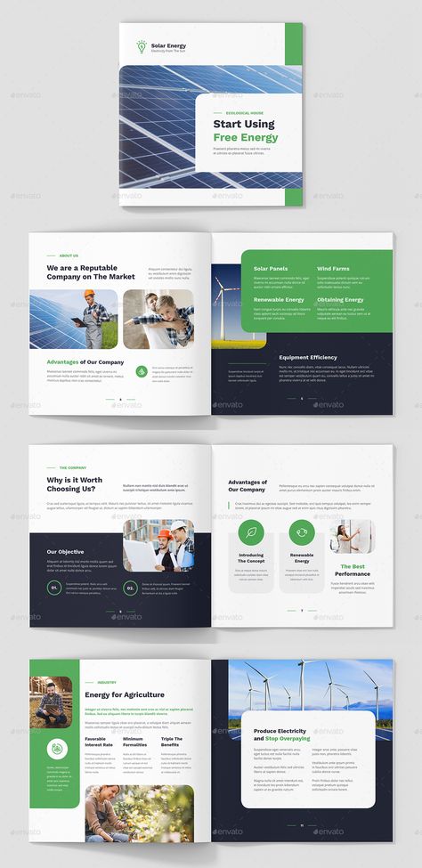 24 Pages - Solar Energy Company Profile Square Brochure Template InDesign INDD, Affinity Designer Square Brochures, Scale Business, Solar Companies, Wind Farm, Affinity Designer, Free Energy, Annual Report, Ux Ui, Company Profile