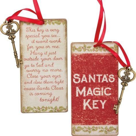 Key Ornaments Christmas, Wooden Santa Ornaments, Crafts With Keys, Santa’s Magic Key, Santa Keys Ideas, Old Key Crafts, Santas Magic Key, Christmas Journals, Festival Crafts