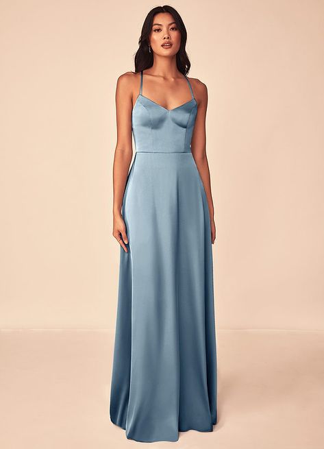 Dusty Blue Dress, Empire Waist Bridesmaid Dresses, Princess Bridesmaid Dress, Stretch Satin Dress, One Shoulder Bridesmaid, Dusty Blue Bridesmaid Dresses, Sleeveless Bridesmaid Dresses, Blue Bridesmaid Dress, Azazie Bridesmaid Dresses