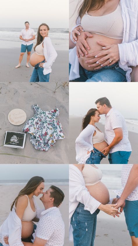 Unique Beach Maternity Photos, Beach Maternity Photos Couples Outfits, Maternity Pictures With Husband Beach, Beach Themed Maternity Shoot, Beach Pictures Pregnant, Maternity Photoshoot Beach Ideas, Simple Beach Maternity Photos, Maternity Photography Poses Couple Beach, Maternity Photoshoot At The Beach