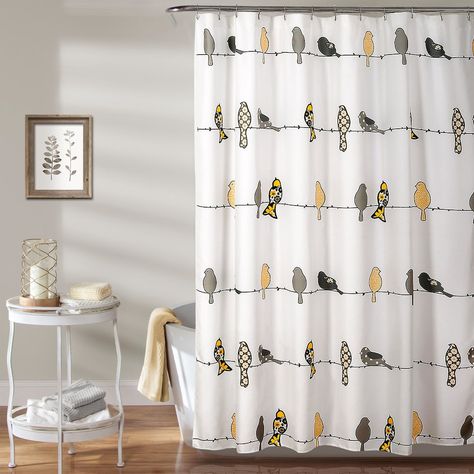 Lush Decor Rowley Birds Shower Curtain, Yellow Theme Bathroom Ideas, Boho Style Bathroom, Bird Shower Curtain, Theme Bathroom, Cute Bathroom, Boho Bathroom Decor, Lush Decor, Guest Bathrooms, Style Bathroom