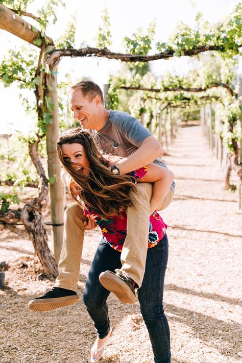 Couples Carrying, Piggyback Pose, Couple References, Winery Engagement, Reference Models, Piggyback Ride, Girls Lifting, Piggy Back Ride, Role Reversal