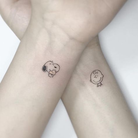 Tattoo Sister, Girly Tattoo, Mickey Tattoo, Friends Tattoo, Snoopy Tattoo, Sister Tattoo, Explore Tattoo, Sibling Tattoos, Forearm Tattoo Design