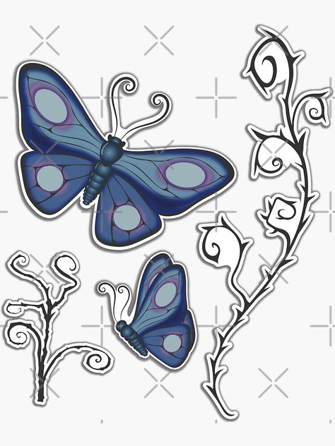 "Sticker Sheet Corpse Bride - Butterflies & Thorn" Sticker for Sale by FoxandRabbit | Redbubble Butterflies From Corpse Bride, Corpse Bride Clipart, Butterflies Corpse Bride, Corpse Bride Gift Ideas, Corpse Bride Butterfly Drawing, Corpse Bride Butterfly Scene, Emily Corpse Bride Butterfly, Tim Burton Butterfly, The Corpse Bride Tattoo Ideas