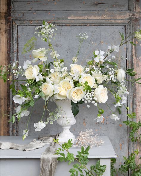 David Austin Wedding, Inexpensive Wedding Flowers, Urn Arrangements, White Floral Arrangements, Wedding Roses, Bouquet Vase, White Flower Arrangements, Altar Arrangement, Large Floral Arrangements