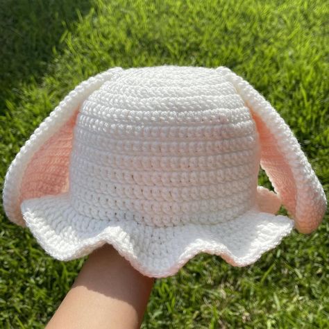 Crocheted Bunny Hat, Bucket Hat Crochet Bunny, Crochet Bunny Bucket Hat, Crochet Hat Cute, Bunny Bucket Hat Crochet, Crochet Hat Bunny, Cute Hat Crochet, Crochet Easter Hat, Crochet Rabbit Hat