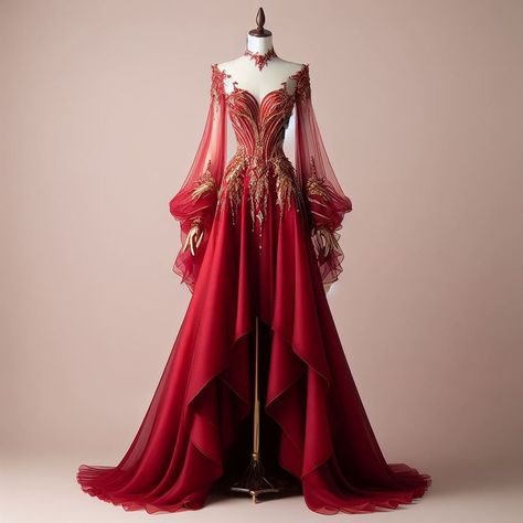 Y/n is the second eldest princess born three minutes after her twin A… #fanfiction #Fanfiction #amreading #books #wattpad Red And Gold Tulle Dress, Red Gold Dress Gowns, Prom Dresses Gold And Red, Fiery Wedding Dress, Gold And Red Gown, Red And Gold Formal Dress, Red Queen Gown, Crimson Red Wedding Dress, Red Wedding Dress Long Sleeve